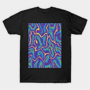 Abstract Retro Liquid Marble Swirl, Purple Blue Green T-Shirt